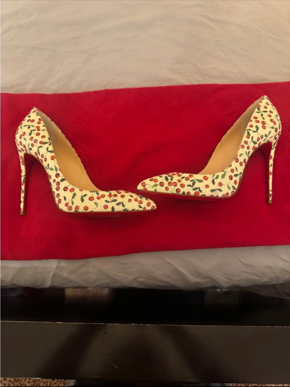 Christian Louboutin Cherry Print Pointed Toe Pumps - White/Red 39.5
